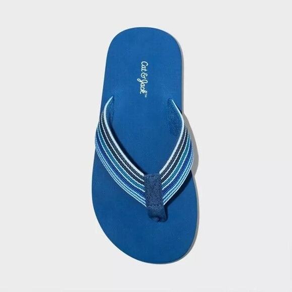 Unisex Cat & Jack Flip Flop Sandals Navy Blue Stripe Thong Open D Toe L 4/5 - Picture 3 of 4